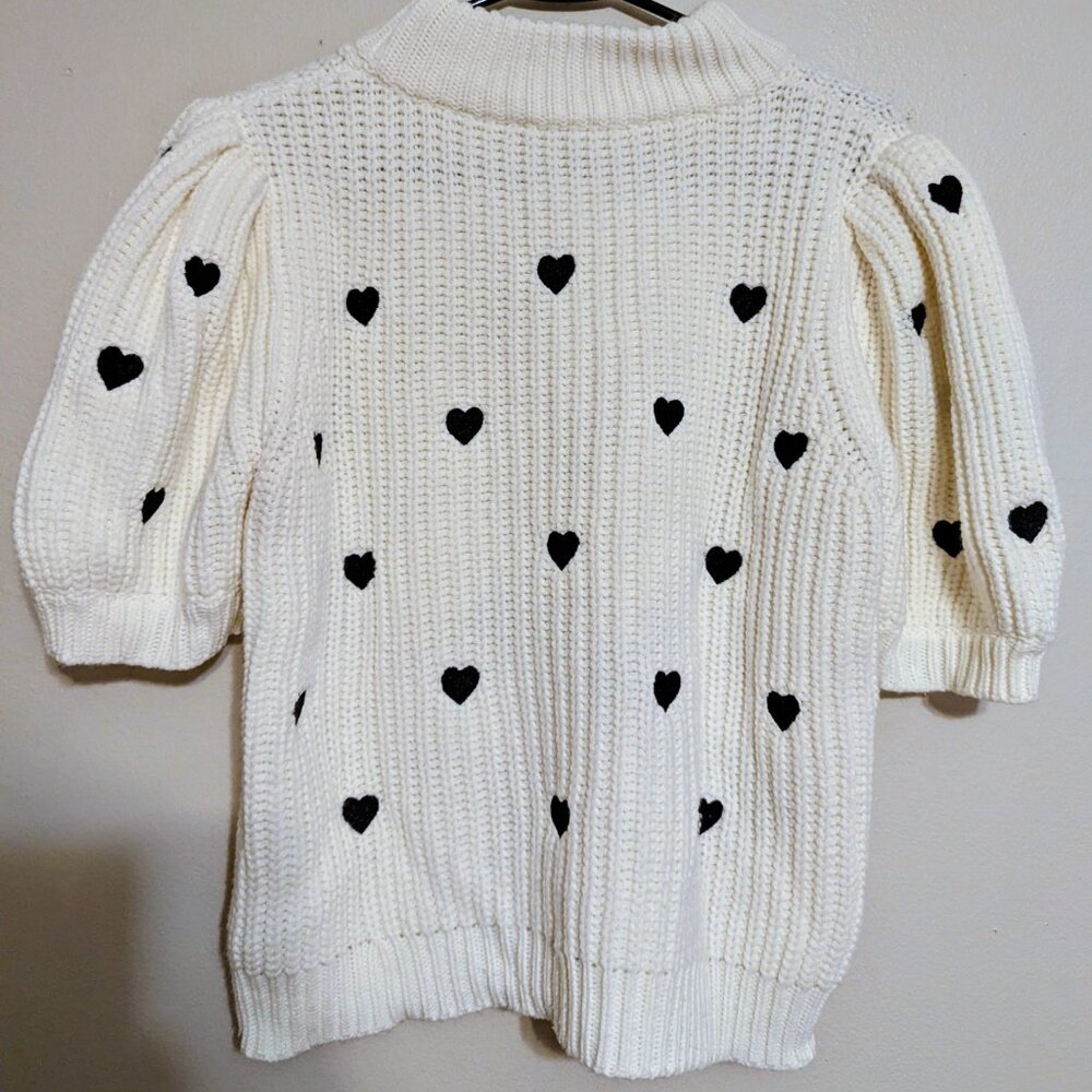 English Factory White/Black Heart Puff Sleeve Sweater - Picture 4 of 8